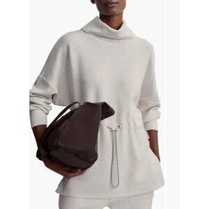 Varley Freya Sweatshirt Tunic Drawstring Funnel Neck Pullover Grey XS $148 NWT
